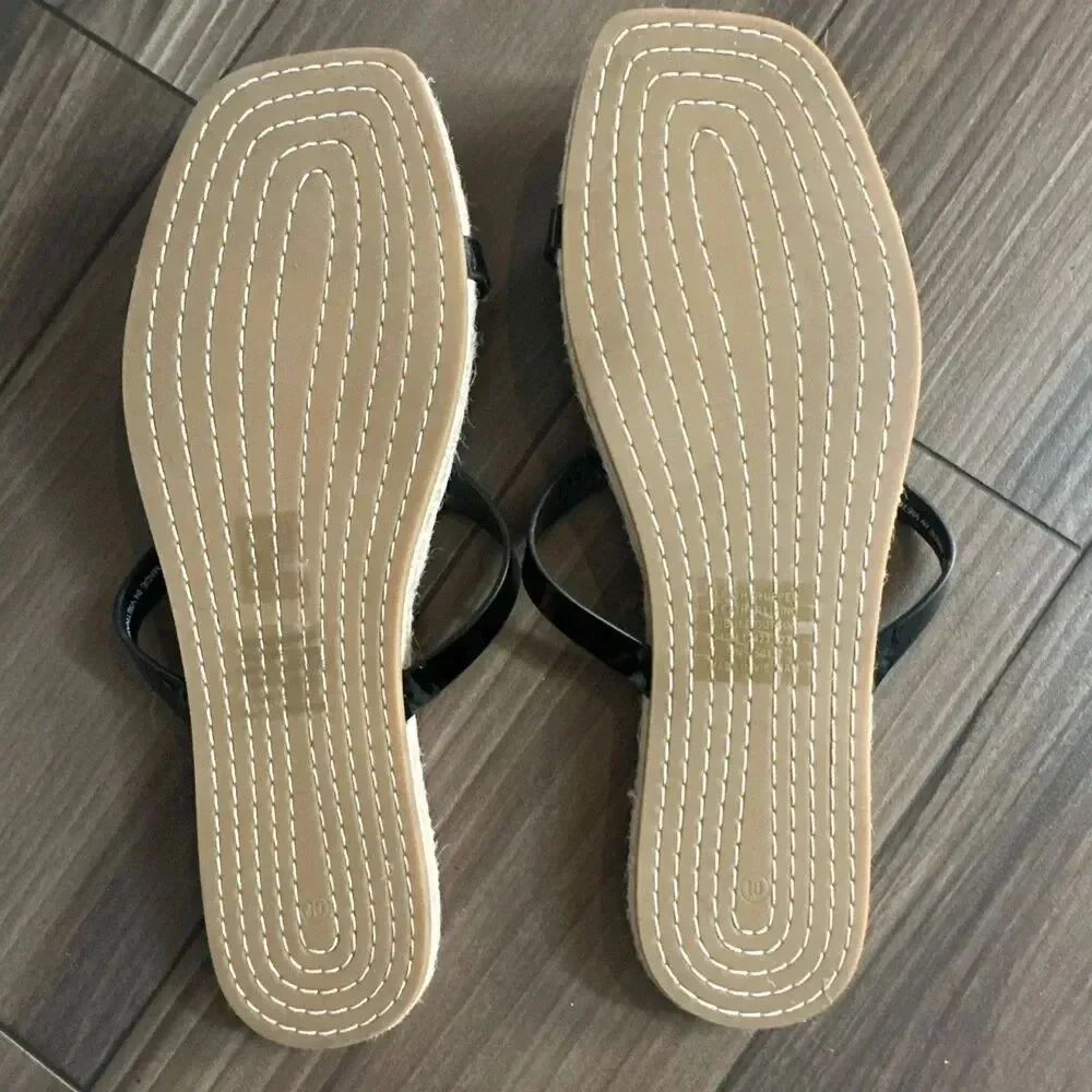 TORY BURCH BLACK PATENT BOMBE MILLER ESPADRILLE SLIDE SANDAL SIZE - 10